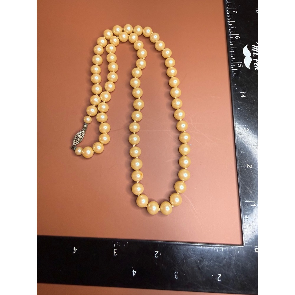 Vintage Sterling Silver Clasp Hand Knotted Graduated Faux Pearl Necklace 17"
